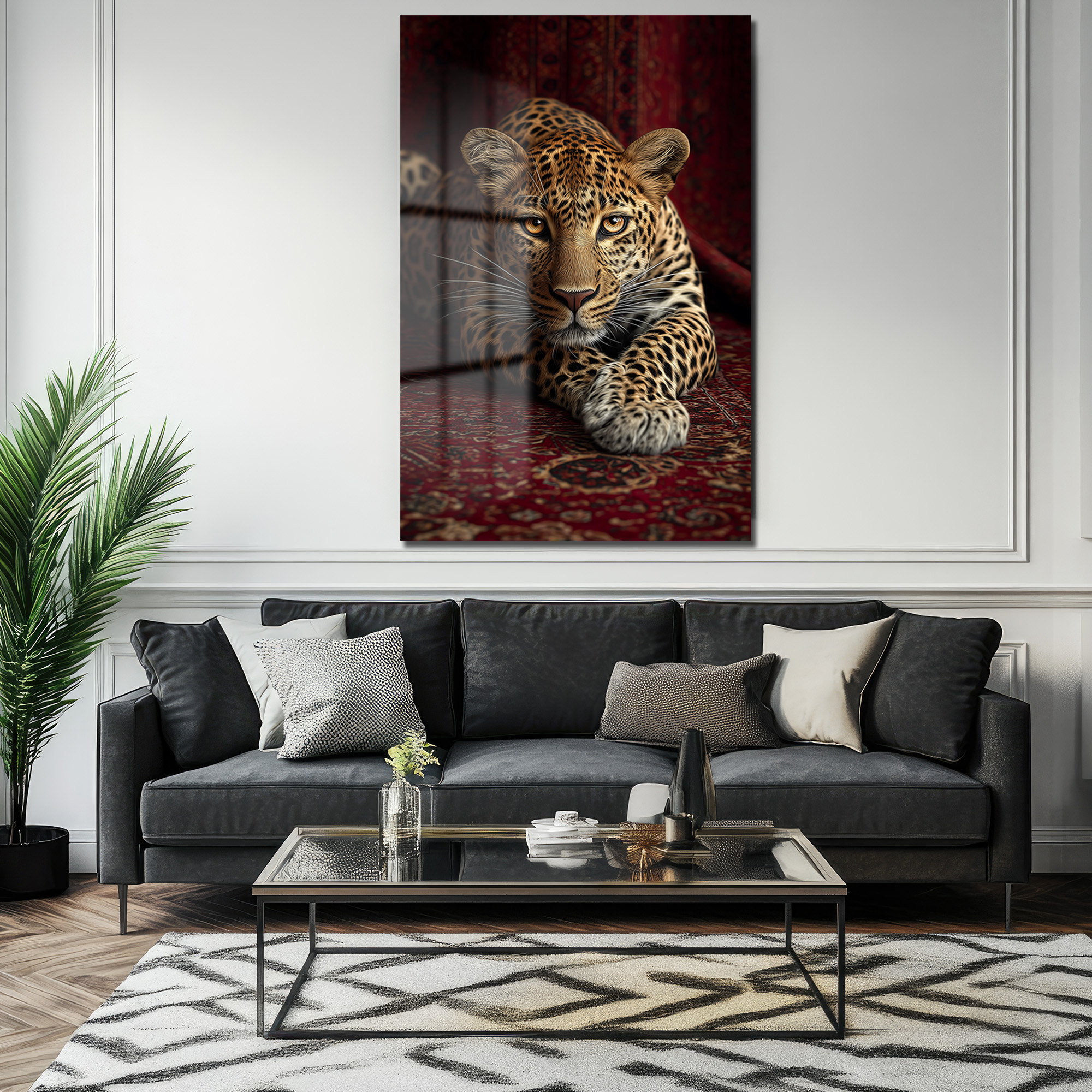 Gizemli Bakış: Asil Leopar Desenli Temperli Cam Tablo Duvar Dekoru Gizemli Bakış: Asil Leopar Desenli Temperli Cam Tablo