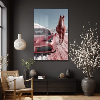 Kızıl Rüyalar: Ferrari ve Atın Büyülü Karşılaşması Temperli Cam Tablo - Glazella Kızıl Rüyalar: Ferrari ve Atın Büyülü Karşılaşması Temperli Cam Tablo - Glazella