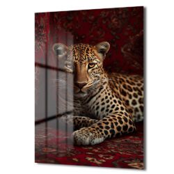 Asil Bakış: Leopar Temalı Lüks Kırmızı Temperli Cam Tablo Duvar Dekoru Asil Bakış: Leopar Temalı Lüks Kırmızı Temperli Cam Tablo