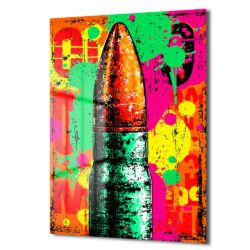 Enerjik Patlama: Pop Art Mermi Temalı Dekoratif Cam Tablo Duvar Dekoru Enerjik Patlama: Pop Art Mermi Temalı Dekoratif Cam Tablo