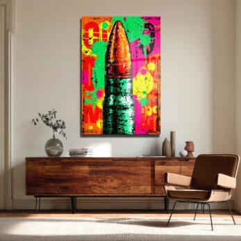 Enerjik Patlama: Pop Art Mermi Temalı Dekoratif Cam Tablo - Glazella Enerjik Patlama: Pop Art Mermi Temalı Dekoratif Cam Tablo - Glazella