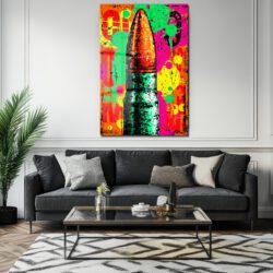 Enerjik Patlama: Pop Art Mermi Temalı Dekoratif Cam Tablo Duvar Dekoru Enerjik Patlama: Pop Art Mermi Temalı Dekoratif Cam Tablo