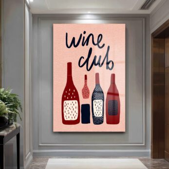 Wine Club Temalı Şık Cam Tablo: Modern Mutfak ve Salon Dekoru - Glazella