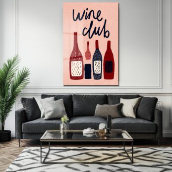 Wine Club Temalı Şık Cam Tablo: Modern Mutfak ve Salon Dekoru - Glazella