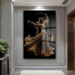Zarafetin Dansı: Altın Çizgilerle Modern Cam Tablo Duvar Dekoru Zarafetin Dansı: Altın Çizgilerle Modern Cam Tablo