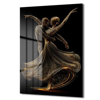 Altın Dansçılar: Modern Sanat Temperli Cam Tablo
