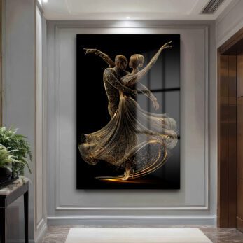Altın Dansçılar: Modern Sanat Temperli Cam Tablo - Glazella