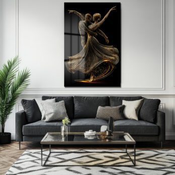 Altın Dansçılar: Modern Sanat Temperli Cam Tablo - Glazella