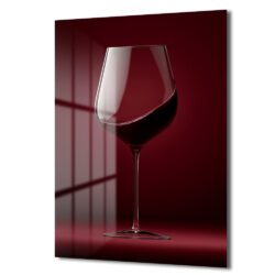 Şarap Kadehi Zarafeti: Modern Ruby Kırmızı Cam Tablo Duvar Dekoru Şarap Kadehi Zarafeti: Modern Ruby Kırmızı Cam Tablo