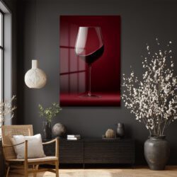 Şarap Kadehi Zarafeti: Modern Ruby Kırmızı Cam Tablo Duvar Dekoru Şarap Kadehi Zarafeti: Modern Ruby Kırmızı Cam Tablo