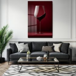 Şarap Kadehi Zarafeti: Modern Ruby Kırmızı Cam Tablo Duvar Dekoru Şarap Kadehi Zarafeti: Modern Ruby Kırmızı Cam Tablo