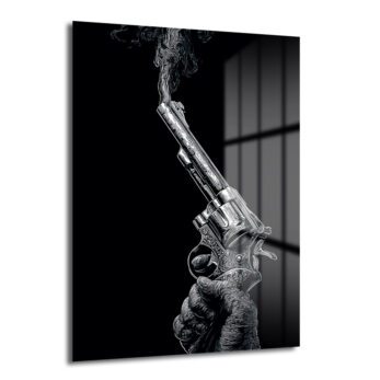 Anın Gücü: Siyah Beyaz Revolver Modern Cam Tablo - Glazella