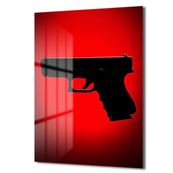 Kırmızı Tetik: Modern Silah Silüeti Dekoratif Cam Tablo - Glazella Kırmızı Tetik: Modern Silah Silüeti Dekoratif Cam Tablo - Glazella