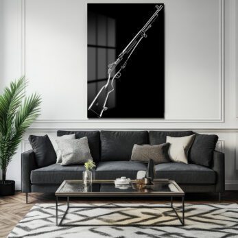 Güçlü Silüet: Minimalist Tüfek Çizimi Cam Tablo - Glazella Güçlü Silüet: Minimalist Tüfek Çizimi Cam Tablo - Glazella