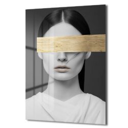 Gizemli Altın Şerit: Modern Kadın Portresi Temperli Cam Tablo Duvar Dekoru Gizemli Altın Şerit: Modern Kadın Portresi Temperli Cam Tablo