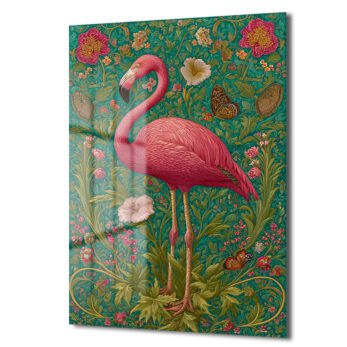 Flamingo Rüyası: Art Nouveau Tarzı Canlı Pembe Dekoratif Cam Tablo - Glazella