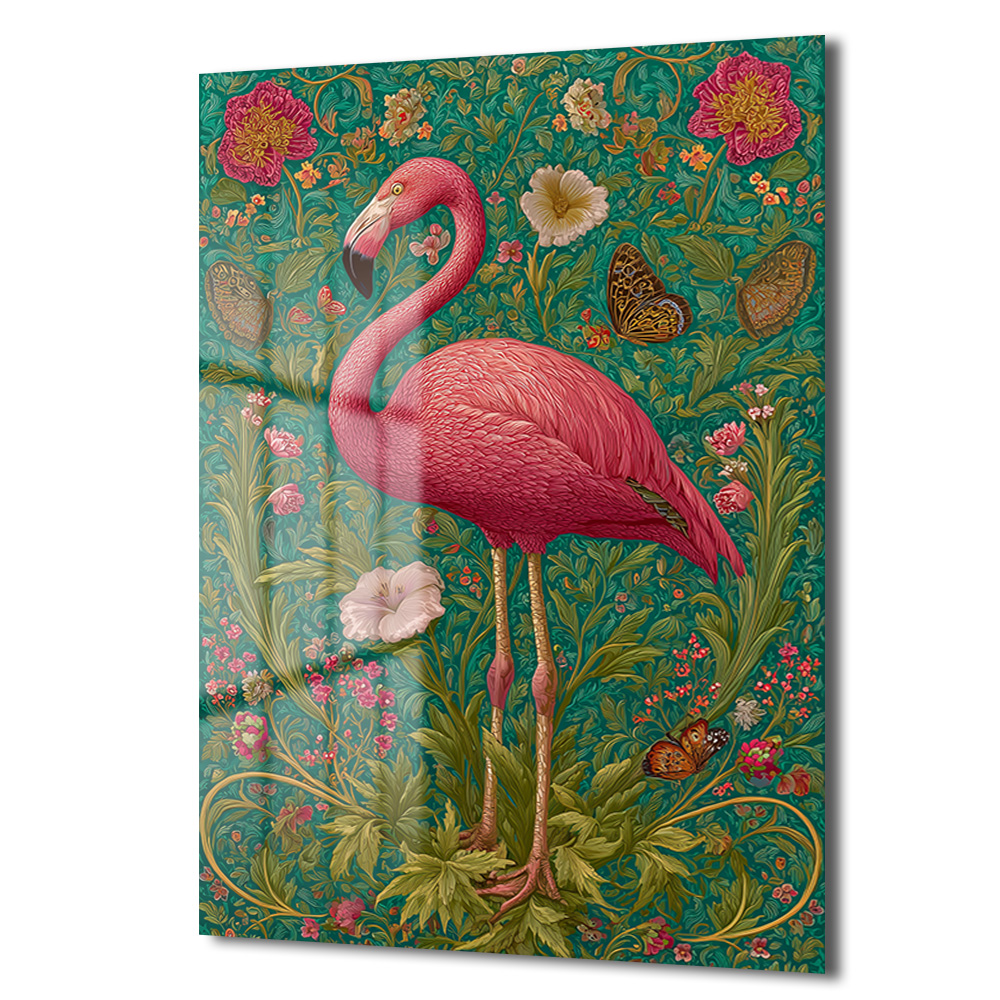 Flamingo Rüyası: Art Nouveau Tarzı Canlı Pembe Dekoratif Cam Tablo Duvar Dekoru Flamingo Rüyası: Art Nouveau Tarzı Canlı Pembe Dekoratif Cam Tablo