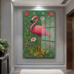 Flamingo Rüyası: Art Nouveau Tarzı Canlı Pembe Dekoratif Cam Tablo Duvar Dekoru Flamingo Rüyası: Art Nouveau Tarzı Canlı Pembe Dekoratif Cam Tablo