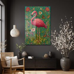 Flamingo Rüyası: Art Nouveau Tarzı Canlı Pembe Dekoratif Cam Tablo Duvar Dekoru Flamingo Rüyası: Art Nouveau Tarzı Canlı Pembe Dekoratif Cam Tablo