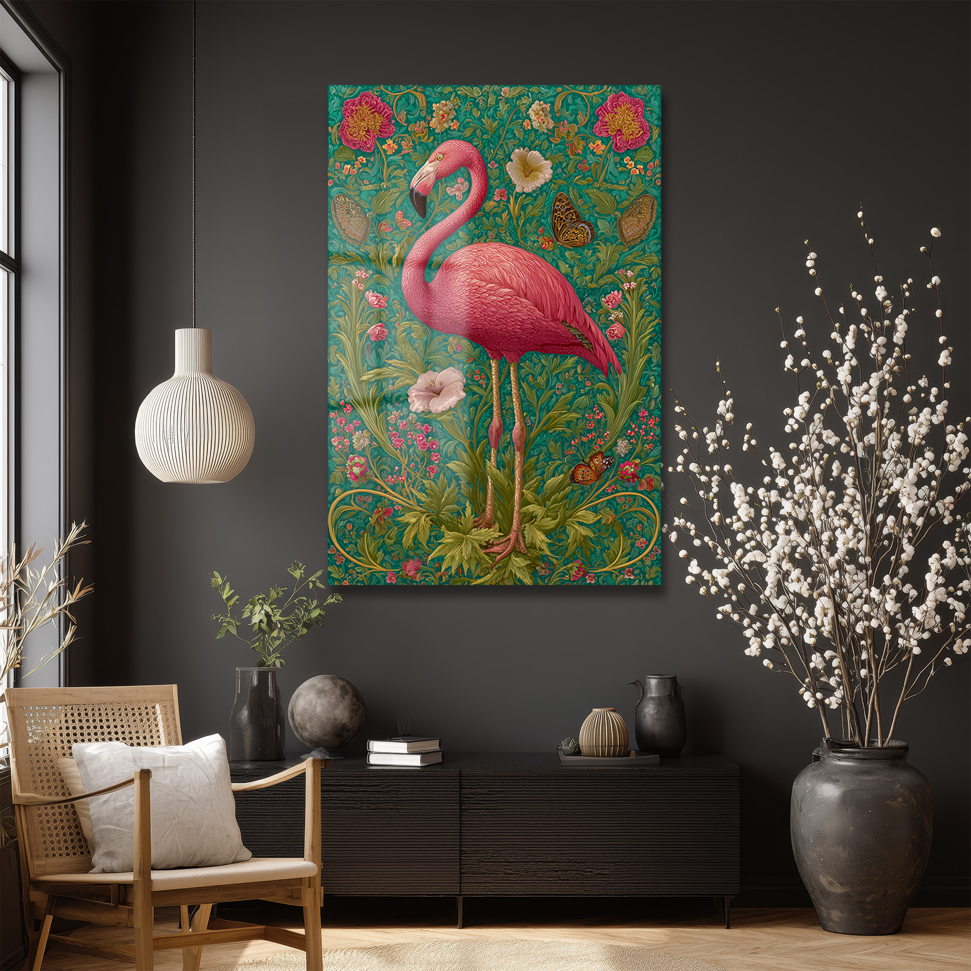 Flamingo Rüyası: Art Nouveau Tarzı Canlı Pembe Dekoratif Cam Tablo Duvar Dekoru Flamingo Rüyası: Art Nouveau Tarzı Canlı Pembe Dekoratif Cam Tablo