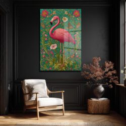 Flamingo Rüyası: Art Nouveau Tarzı Canlı Pembe Dekoratif Cam Tablo Duvar Dekoru Flamingo Rüyası: Art Nouveau Tarzı Canlı Pembe Dekoratif Cam Tablo