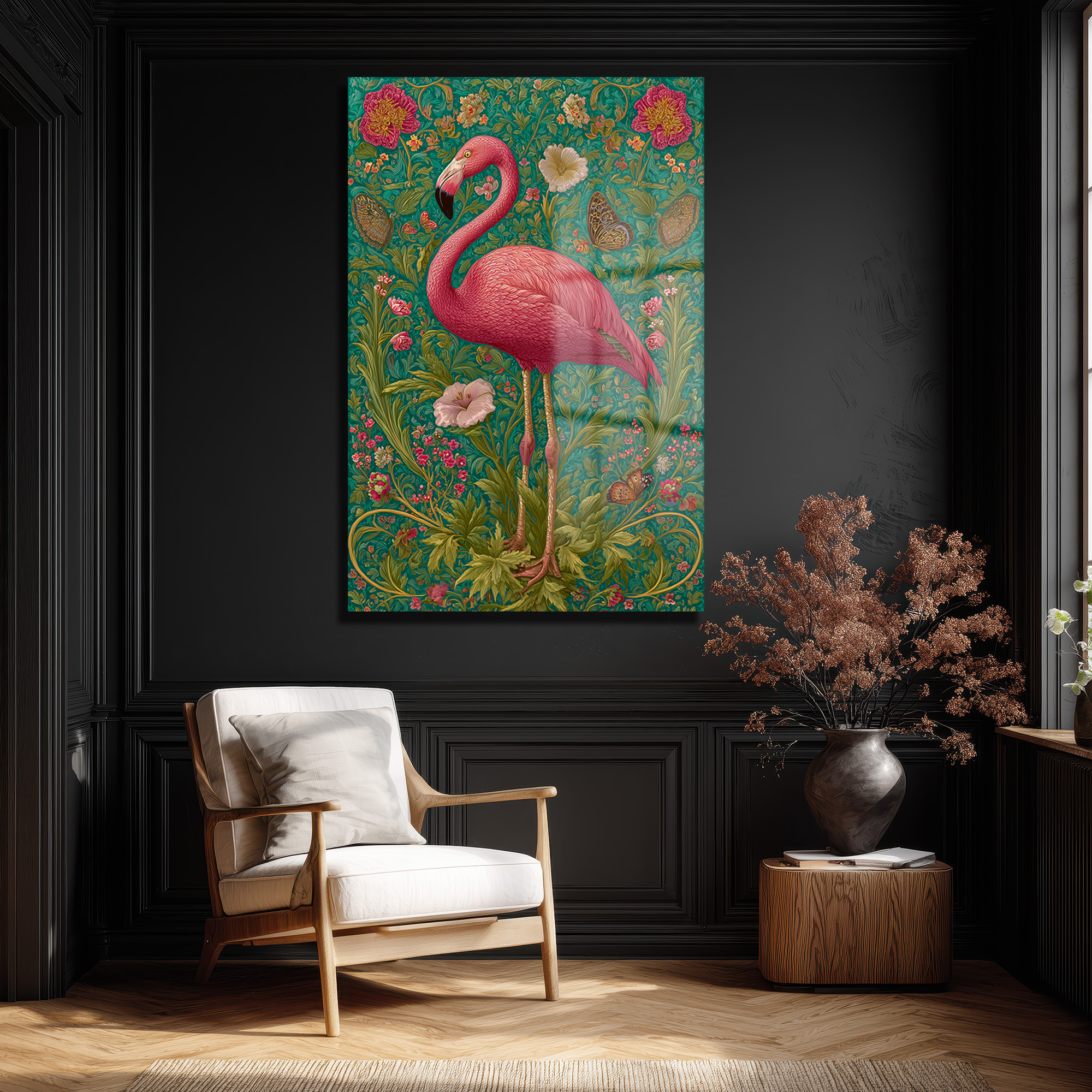 Flamingo Rüyası: Art Nouveau Tarzı Canlı Pembe Dekoratif Cam Tablo Duvar Dekoru Flamingo Rüyası: Art Nouveau Tarzı Canlı Pembe Dekoratif Cam Tablo