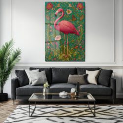Flamingo Rüyası: Art Nouveau Tarzı Canlı Pembe Dekoratif Cam Tablo Duvar Dekoru Flamingo Rüyası: Art Nouveau Tarzı Canlı Pembe Dekoratif Cam Tablo