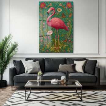 Flamingo Rüyası: Art Nouveau Tarzı Canlı Pembe Dekoratif Cam Tablo - Glazella