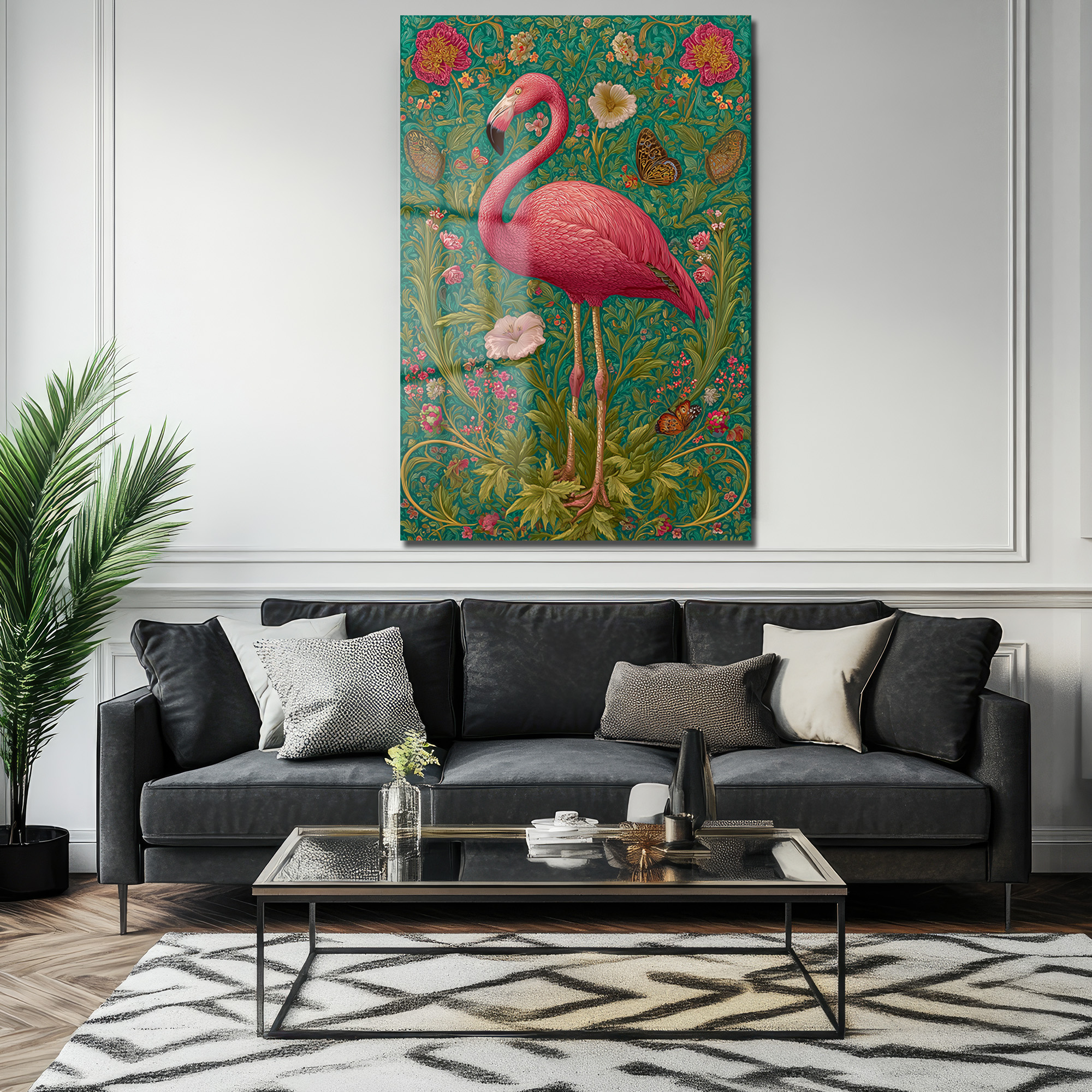Flamingo Rüyası: Art Nouveau Tarzı Canlı Pembe Dekoratif Cam Tablo Duvar Dekoru Flamingo Rüyası: Art Nouveau Tarzı Canlı Pembe Dekoratif Cam Tablo