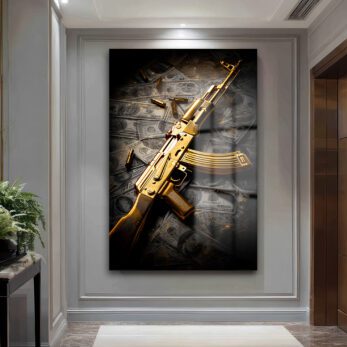 Altın AK-47: Lüks ve Gücün Sembolü Modern Cam Tablo - Glazella Altın AK-47: Lüks ve Gücün Sembolü Modern Cam Tablo - Glazella