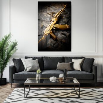 Altın AK-47: Lüks ve Gücün Sembolü Modern Cam Tablo - Glazella Altın AK-47: Lüks ve Gücün Sembolü Modern Cam Tablo - Glazella