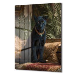 Regal Panter: Altın Kolye Detaylı Lüks Dekoratif Cam Tablo Duvar Dekoru Regal Panter: Altın Kolye Detaylı Lüks Dekoratif Cam Tablo