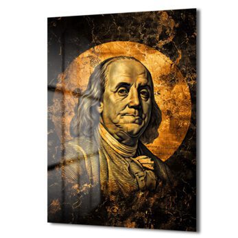 Benjamin Franklin: Altın Dokunuşlu Lüks Temperli Cam Tablo - Glazella