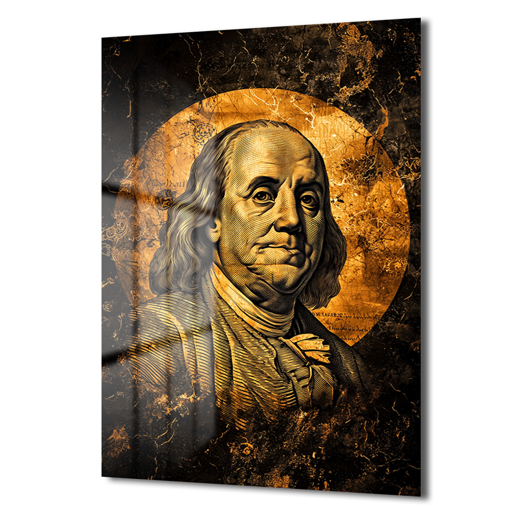 Benjamin Franklin: Altın Dokunuşlu Lüks Temperli Cam Tablo Duvar Dekoru Benjamin Franklin: Altın Dokunuşlu Lüks Temperli Cam Tablo