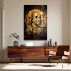 Benjamin Franklin: Altın Dokunuşlu Lüks Temperli Cam Tablo Duvar Dekoru Benjamin Franklin: Altın Dokunuşlu Lüks Temperli Cam Tablo