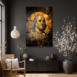 Benjamin Franklin: Altın Dokunuşlu Lüks Temperli Cam Tablo Duvar Dekoru Benjamin Franklin: Altın Dokunuşlu Lüks Temperli Cam Tablo