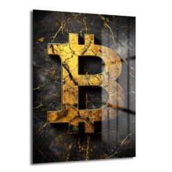 Altın Bitcoin Sembolü: Lüks ve Güçlü Temperli Cam Tablo - Glazella