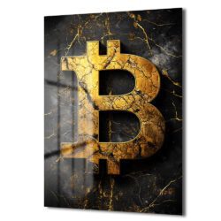 Altın Bitcoin Sembolü: Lüks ve Güçlü Temperli Cam Tablo Duvar Dekoru Altın Bitcoin Sembolü: Lüks ve Güçlü Temperli Cam Tablo