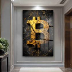 Altın Bitcoin Sembolü: Lüks ve Güçlü Temperli Cam Tablo Duvar Dekoru Altın Bitcoin Sembolü: Lüks ve Güçlü Temperli Cam Tablo