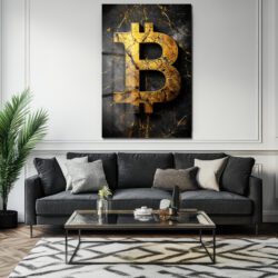 Altın Bitcoin Sembolü: Lüks ve Güçlü Temperli Cam Tablo Duvar Dekoru Altın Bitcoin Sembolü: Lüks ve Güçlü Temperli Cam Tablo