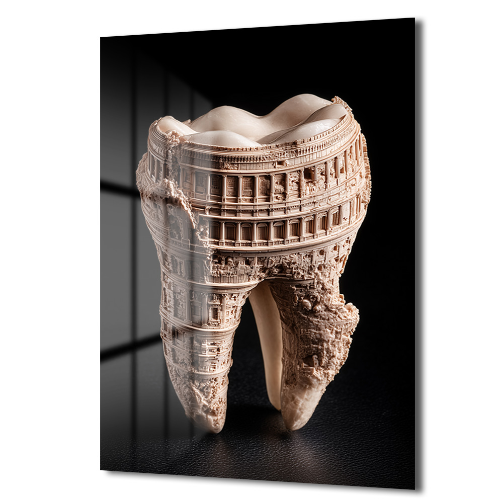 Antik Diş Mimari: Colosseum Detaylı Dekoratif Cam Tablo Duvar Dekoru Antik Diş Mimari: Colosseum Detaylı Dekoratif Cam Tablo