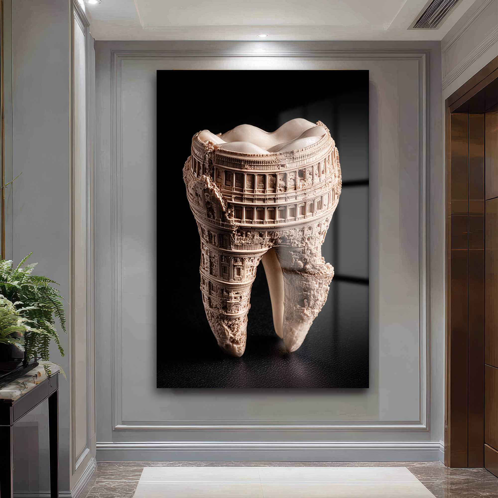 Antik Diş Mimari: Colosseum Detaylı Dekoratif Cam Tablo Duvar Dekoru Antik Diş Mimari: Colosseum Detaylı Dekoratif Cam Tablo