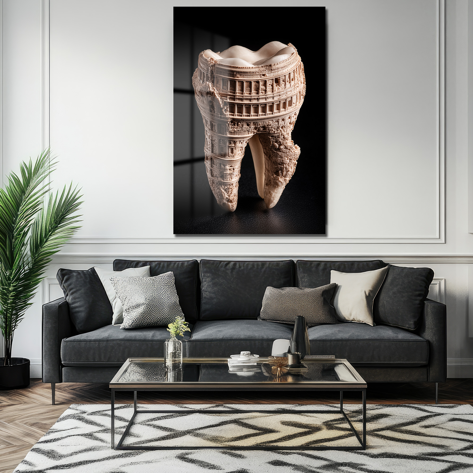 Antik Diş Mimari: Colosseum Detaylı Dekoratif Cam Tablo Duvar Dekoru Antik Diş Mimari: Colosseum Detaylı Dekoratif Cam Tablo