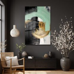 Dinamik Altın ve Mint Yeşil Soyut Temperli Cam Tablo Duvar Dekoru Dinamik Altın ve Mint Yeşil Soyut Temperli Cam Tablo
