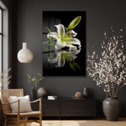 Zarif Beyaz Zambak: Modern Floral Temperli Cam Tablo