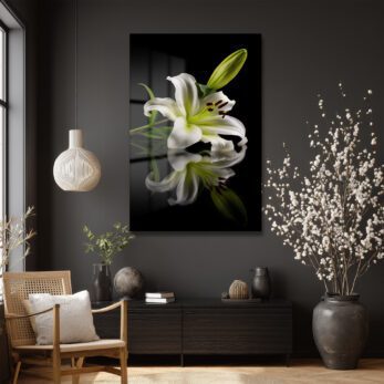 Zarif Beyaz Zambak: Modern Floral Temperli Cam Tablo - Glazella Zarif Beyaz Zambak: Modern Floral Temperli Cam Tablo - Glazella