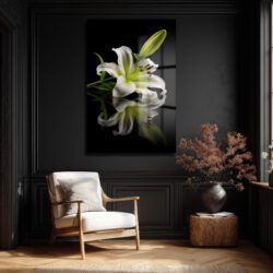 Zarif Beyaz Zambak: Modern Floral Temperli Cam Tablo