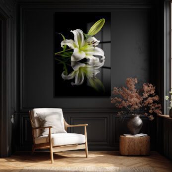 Zarif Beyaz Zambak: Modern Floral Temperli Cam Tablo - Glazella Zarif Beyaz Zambak: Modern Floral Temperli Cam Tablo - Glazella