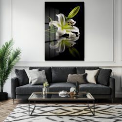 Zarif Beyaz Zambak: Modern Floral Temperli Cam Tablo