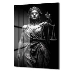 Adaletin Gücü: Lady Justice Siyah Beyaz Temperli Cam Tablo Duvar Dekoru Adaletin Gücü: Lady Justice Siyah Beyaz Temperli Cam Tablo